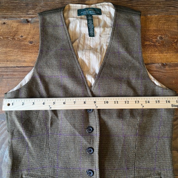 LRL Ralph Lauren Womens Tweed Vest Brown Plaid Angora Wool Blend Size S - Picture 7 of 7
